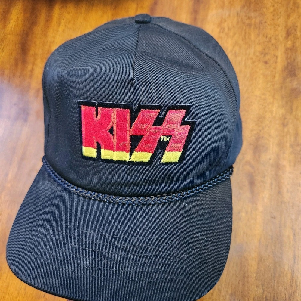 Vintage Kiss Hat Snapback One Size Black Trucker Rope Cap Y2K Rock Metal Music